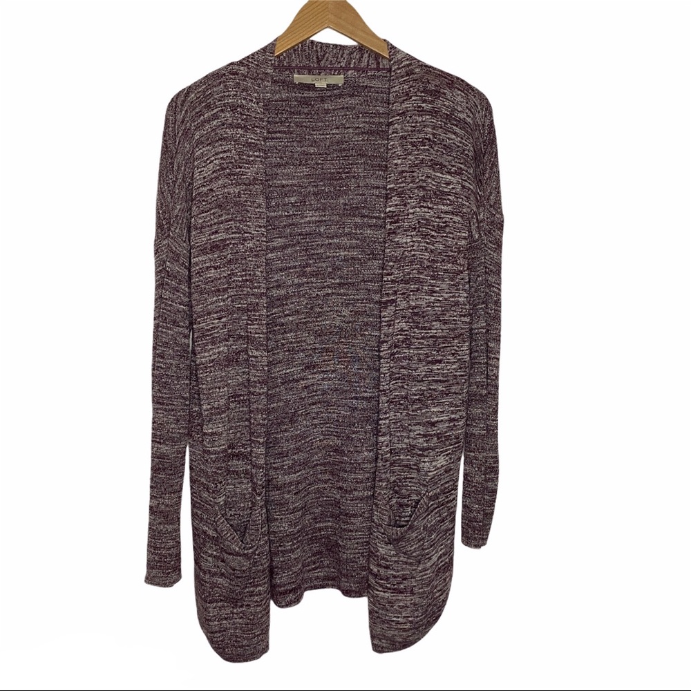 LOFT Purple Marled Open Knit Pocket Cardigan Small